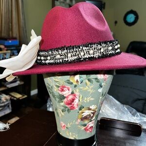 Chic Magenta Fedora with Black and White Band